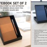 Notebook Set of 2: Double Strip A6 size Notebook, Groove Brass body pen in Hard board box
