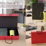 Offix Set of 3: Magnetic 3 Fold Notebook, SS Mug with Handle, Metal Pen with Fidget ball in Magnetic Gift Box with Handle